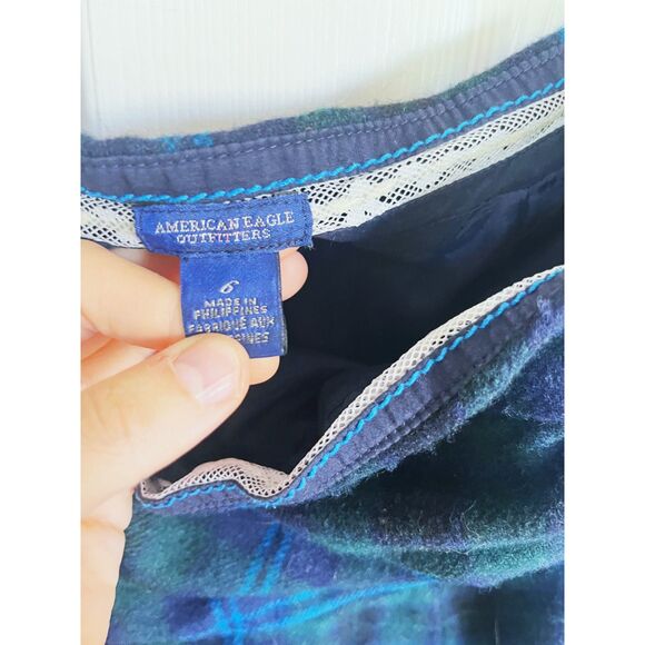 American eagle Strapless Plaid Mini Dress Fall Winter Blue Green Plaid Size 6 - Picture 4 of 6